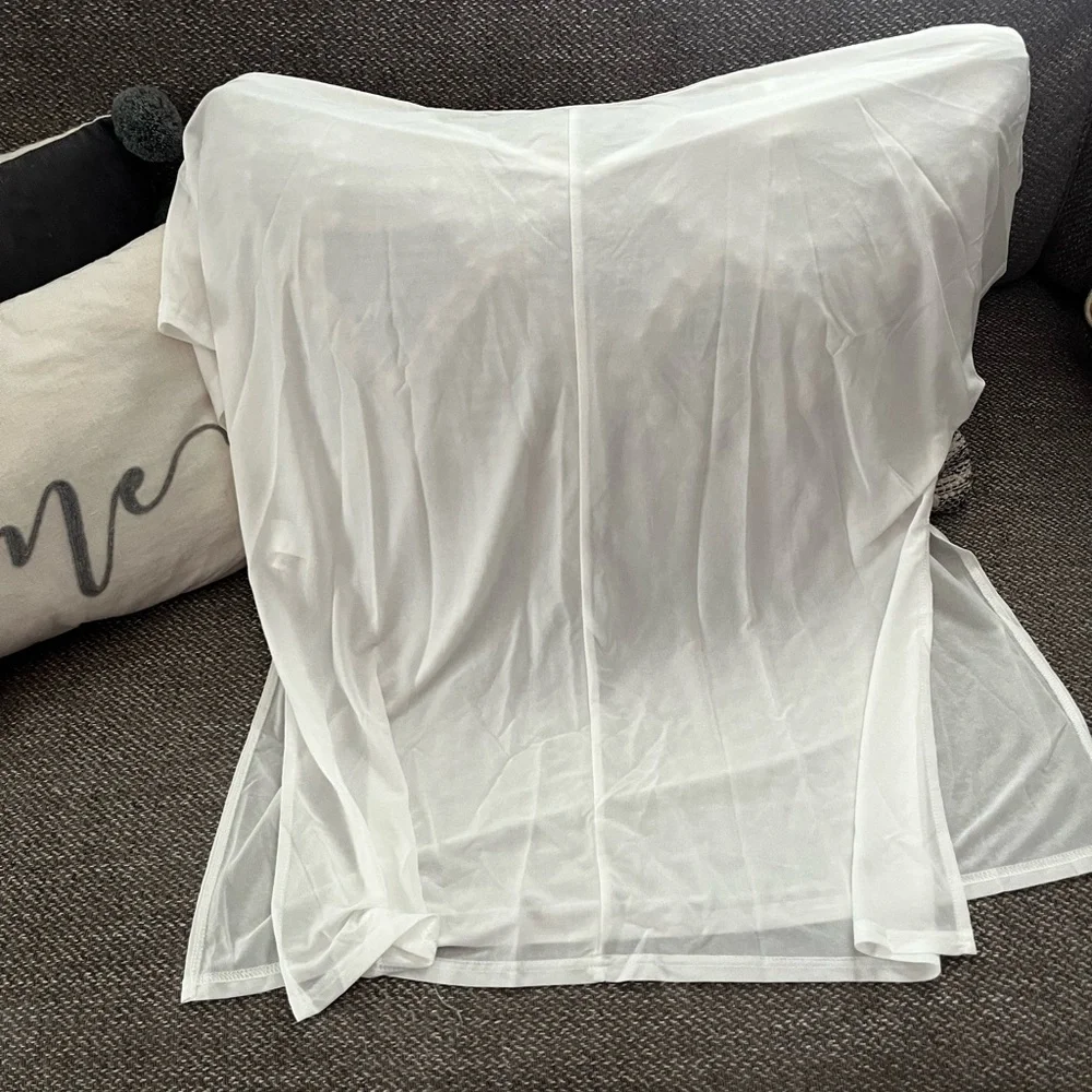 Sheer White V-Neck Blouse or Swimsuit Coverup​​ - Picture 3 of 5